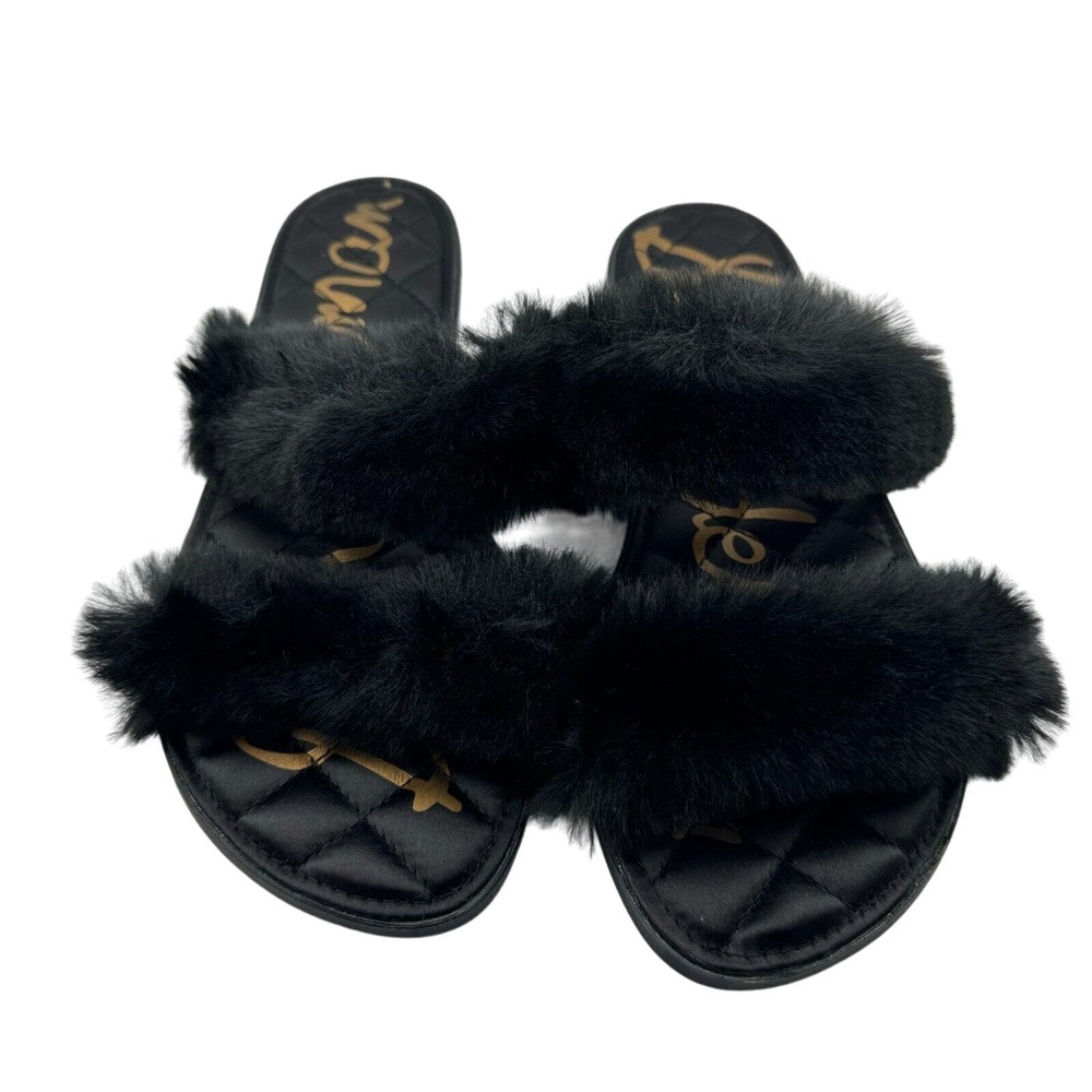 Sam Edelman Griselda Sandal Womens Size 8 Black Faux Fur Slide Slip On‎